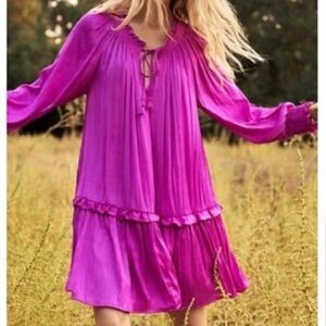Anthropologie Fushia dress oversized easy drop waist Giulia tunic dress large